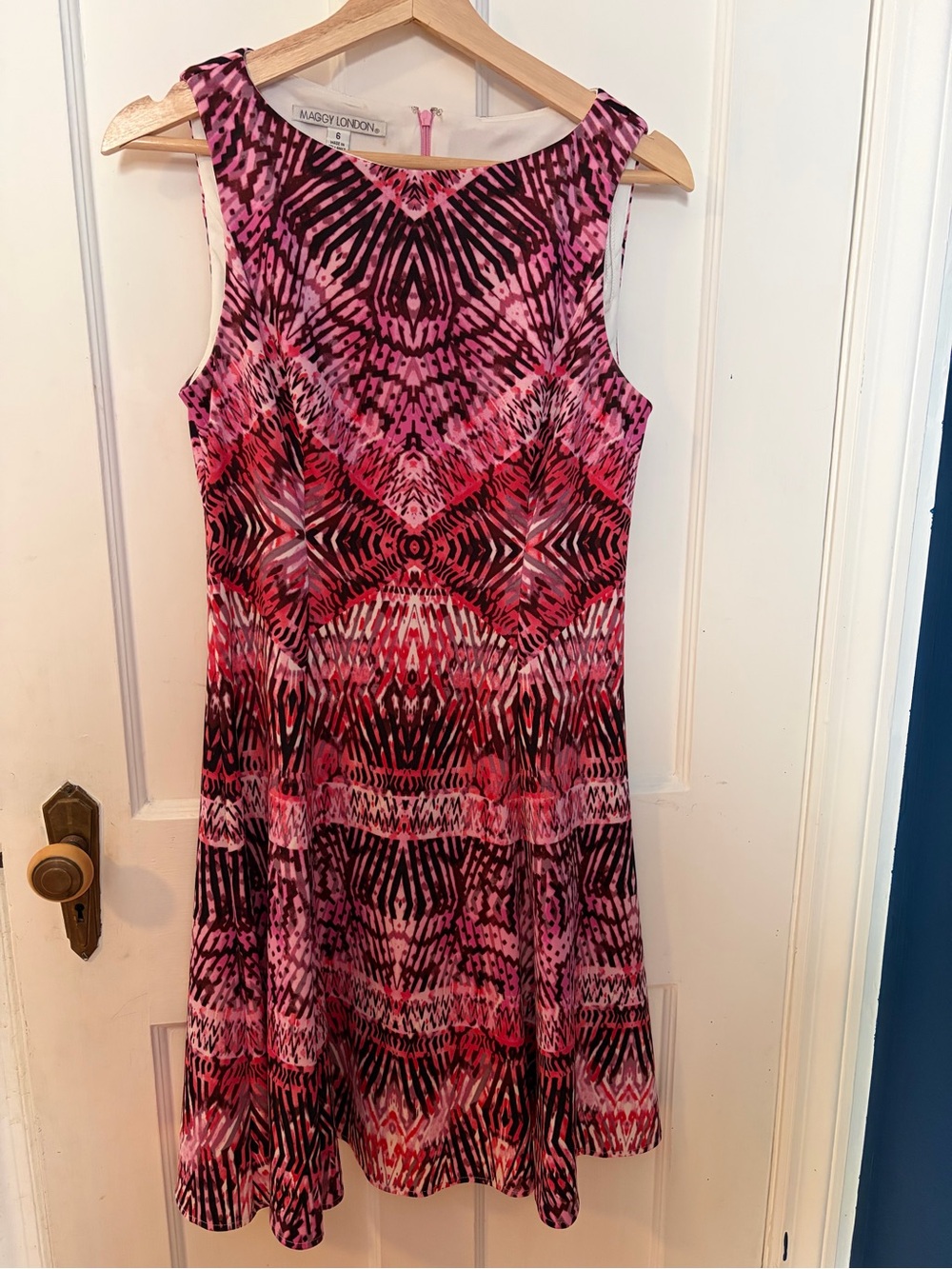 Beautiful pink and red batik print Maggy London dress